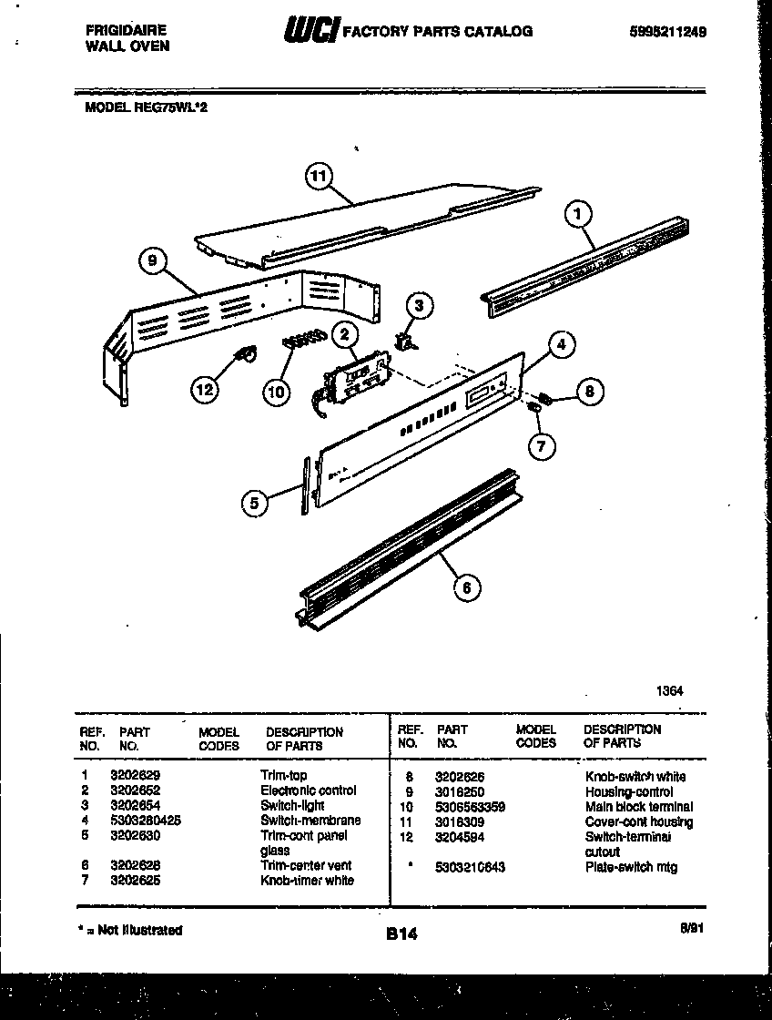 Frigidaire REG75WL2 control panel diagram