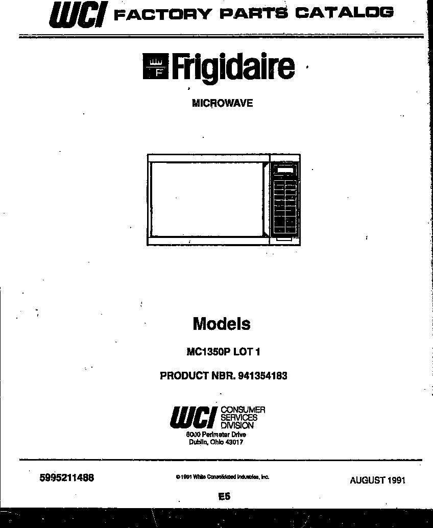 Frigidaire MC1350P1 front cover diagram
