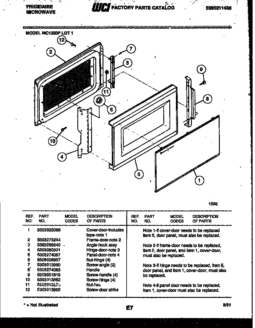 Frigidaire MC1350P1 door parts diagram