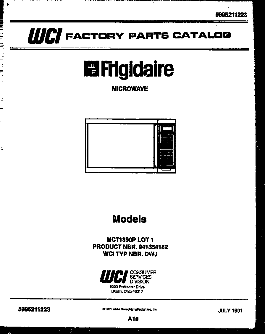 Frigidaire MCT1390P1 front cover diagram
