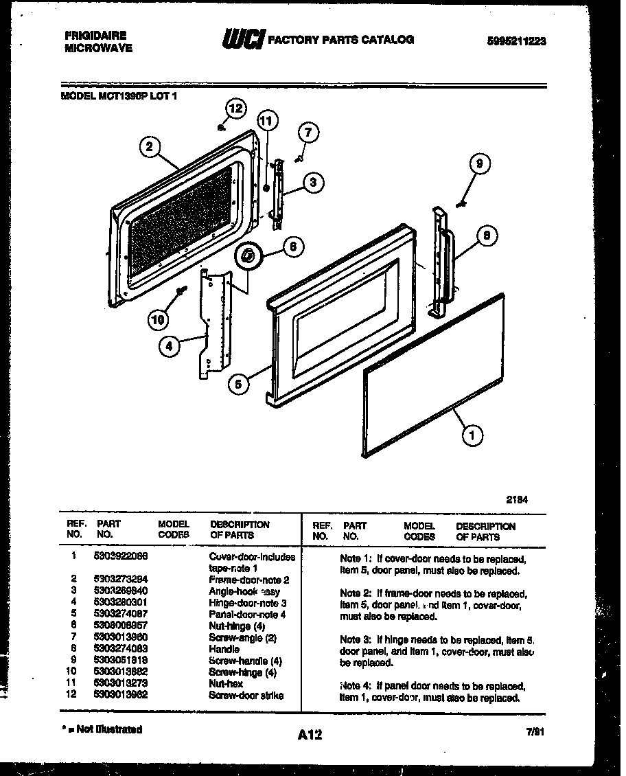 Frigidaire MCT1390P1 door parts diagram