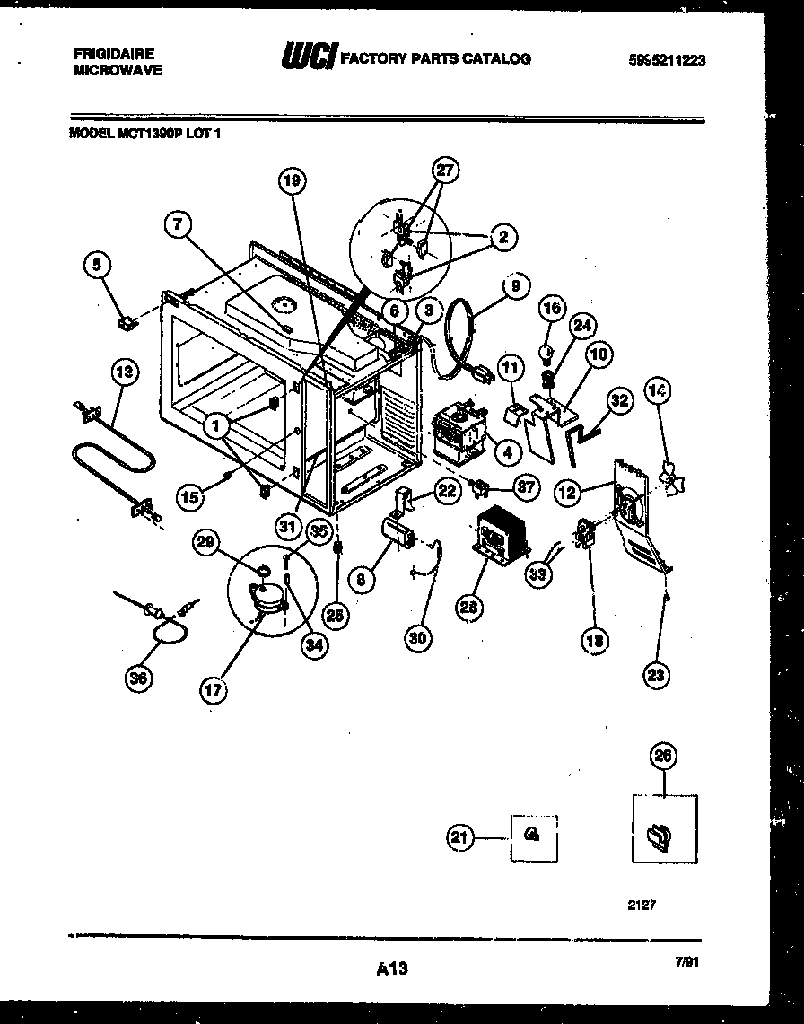 Frigidaire MCT1390P1 functional parts diagram