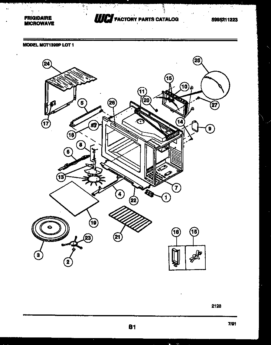 Frigidaire MCT1390P1 wrapper and body parts diagram