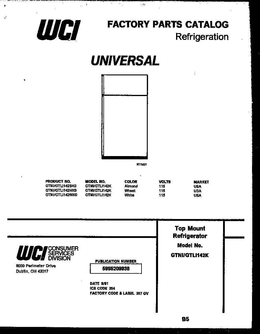 White-Westinghouse GTNI142WK0 cover diagram