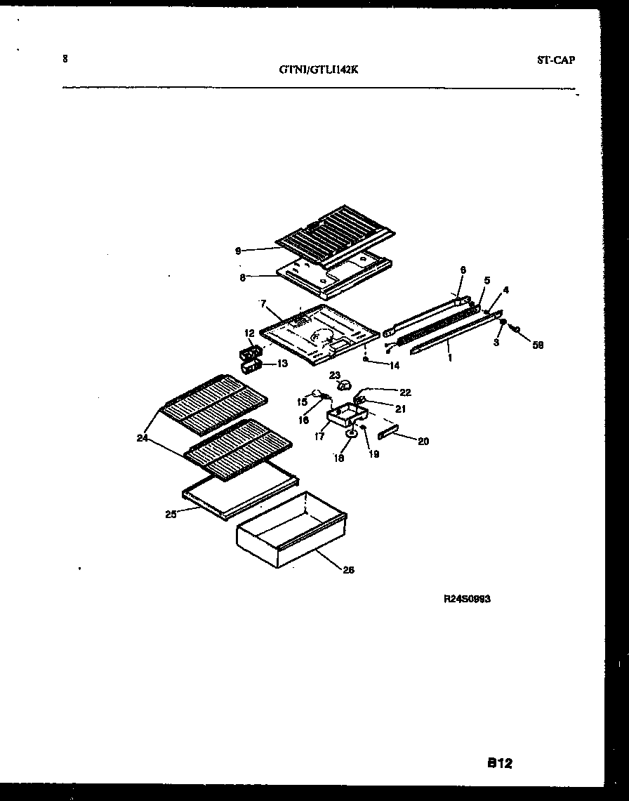 White-Westinghouse GTNI142WK0 shelves and supports diagram