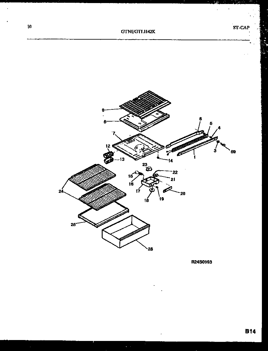 White-Westinghouse GTNI142WK0 shelves and supports diagram