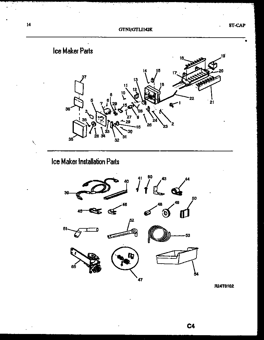 White-Westinghouse GTNI142WK0 ice maker and installation parts diagram
