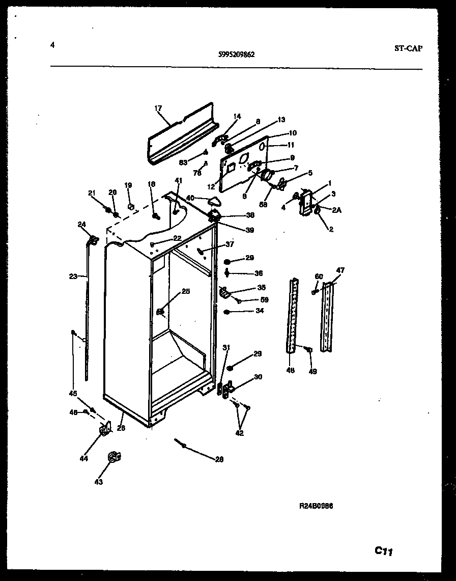 Frigidaire FPW21TIPL0 cabinet parts diagram
