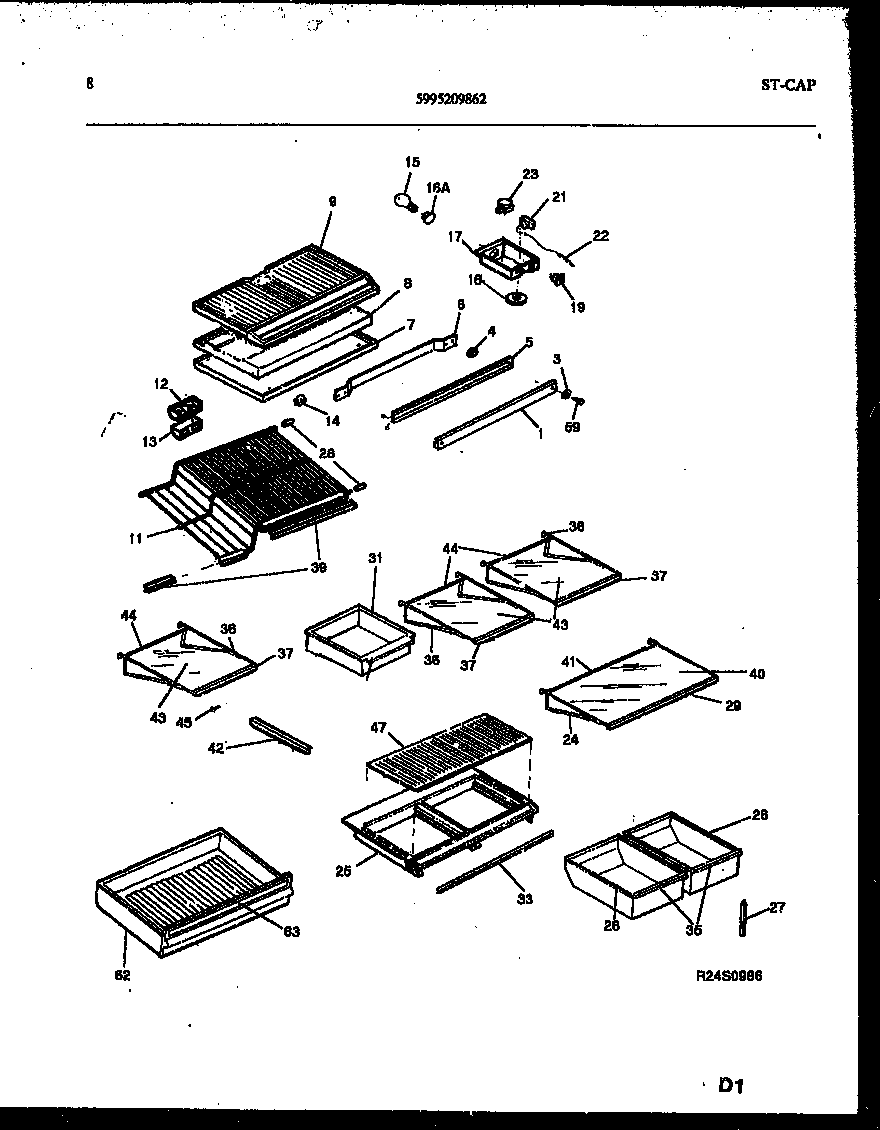Frigidaire FPW21TIPL0 shelves and supports diagram