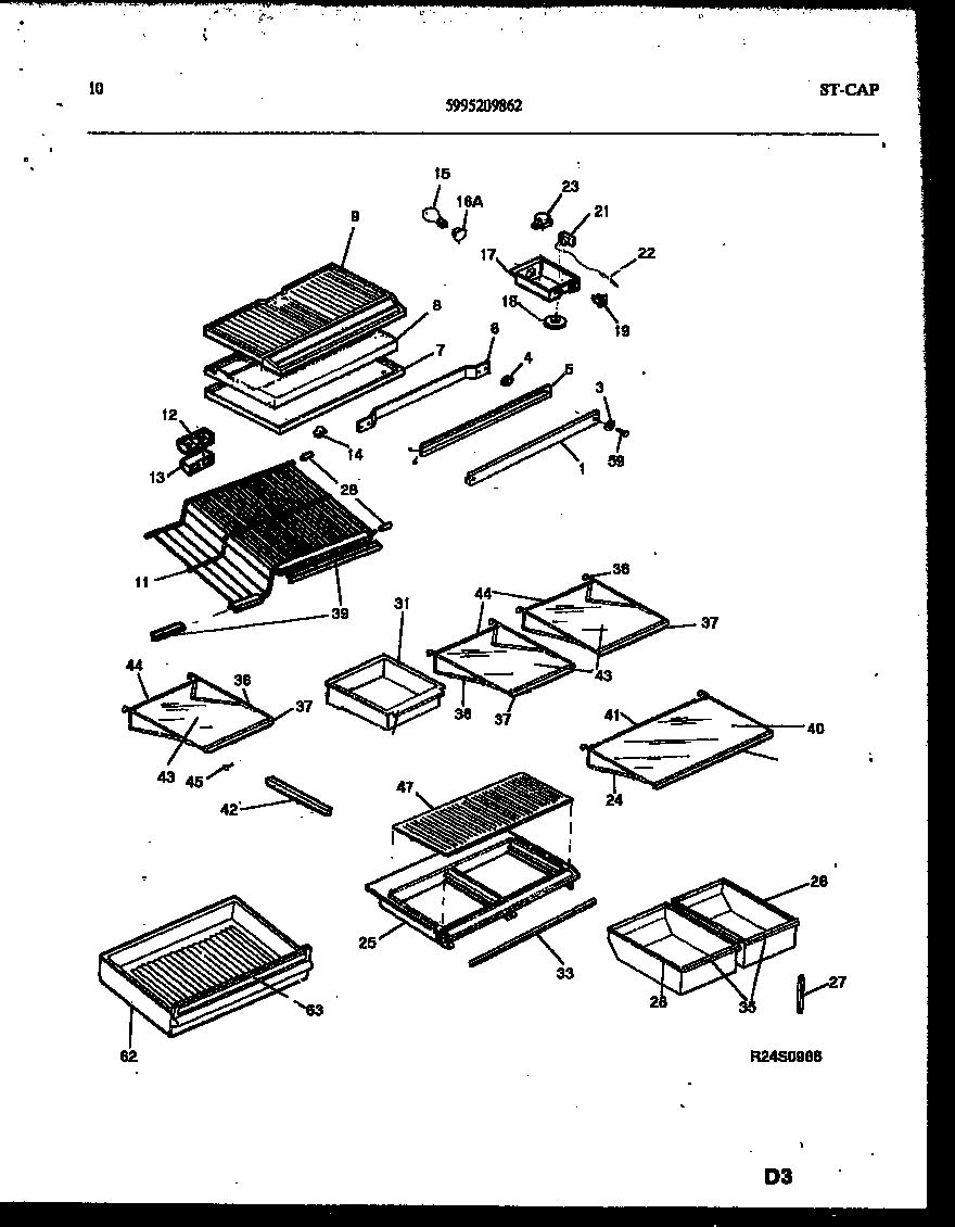 Frigidaire FPW21TIPL0 shelves and supports diagram