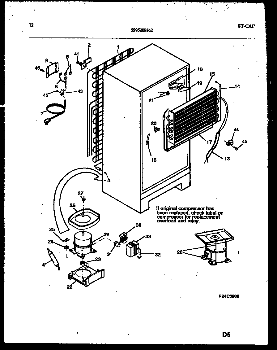 Frigidaire FPW21TIPL0 system and automatic defrost parts diagram