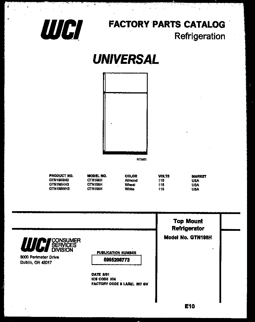 Frigidaire GTN198WH3 cover diagram