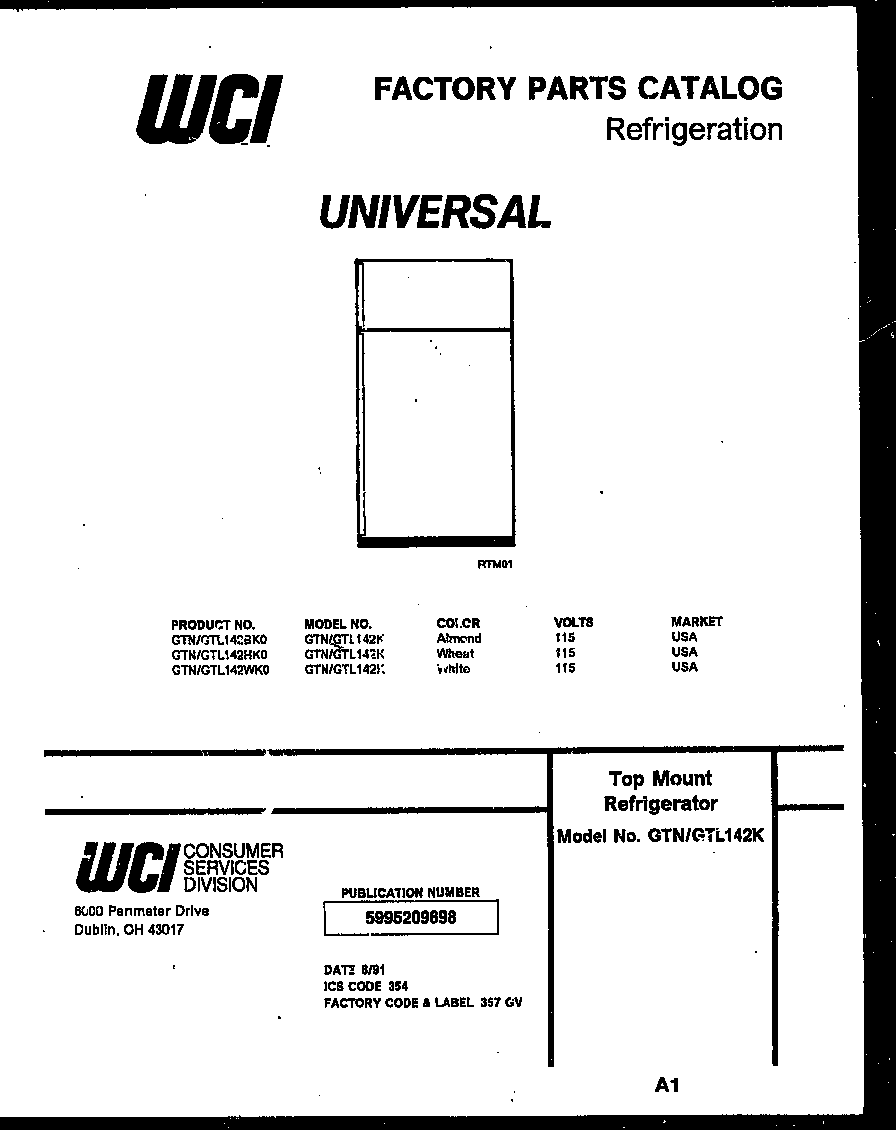Tappan GTL142WK0 cover diagram