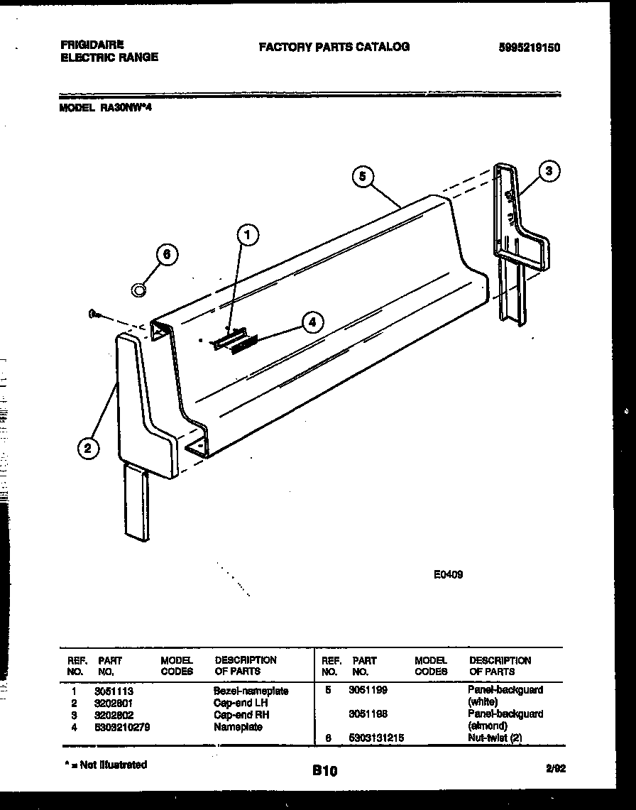 Frigidaire RA30NL4 backguard diagram