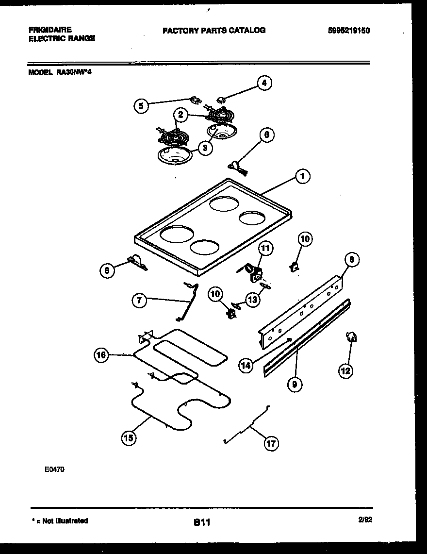 Frigidaire RA30NL4 cooktop and broiler parts diagram