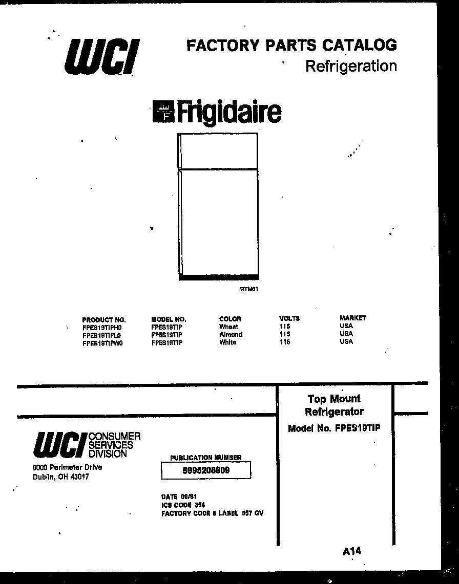 Frigidaire FPES19TIPW0 cover diagram
