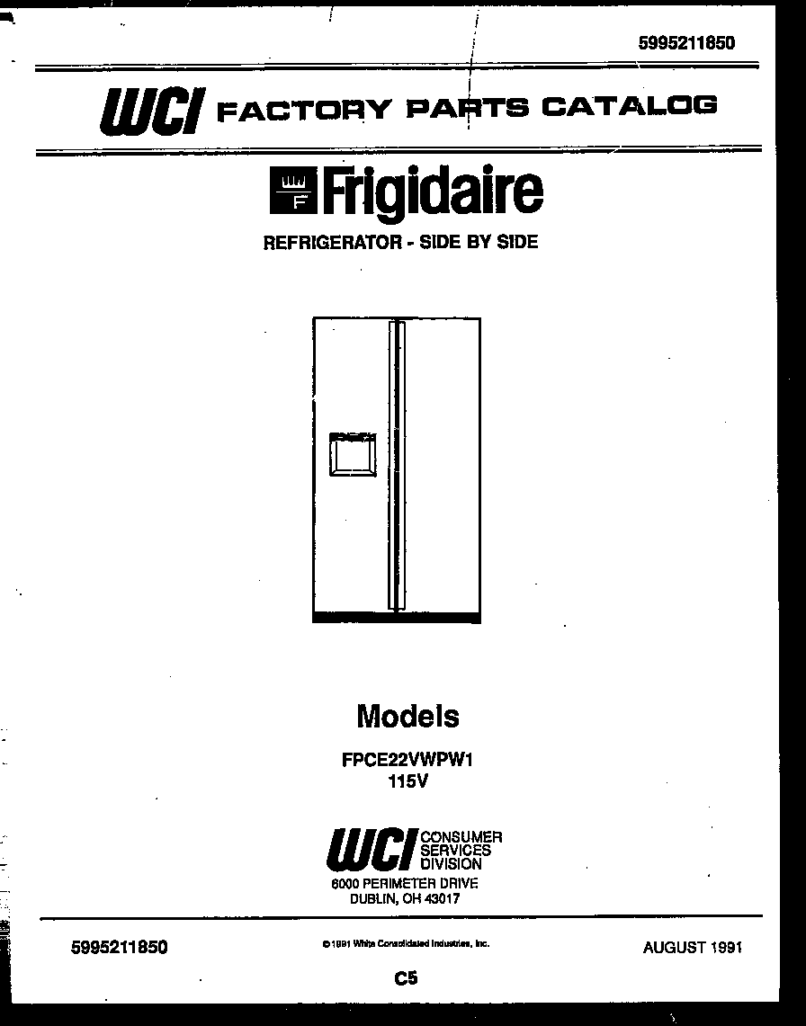 Frigidaire FPCE22VWPW1 front cover diagram