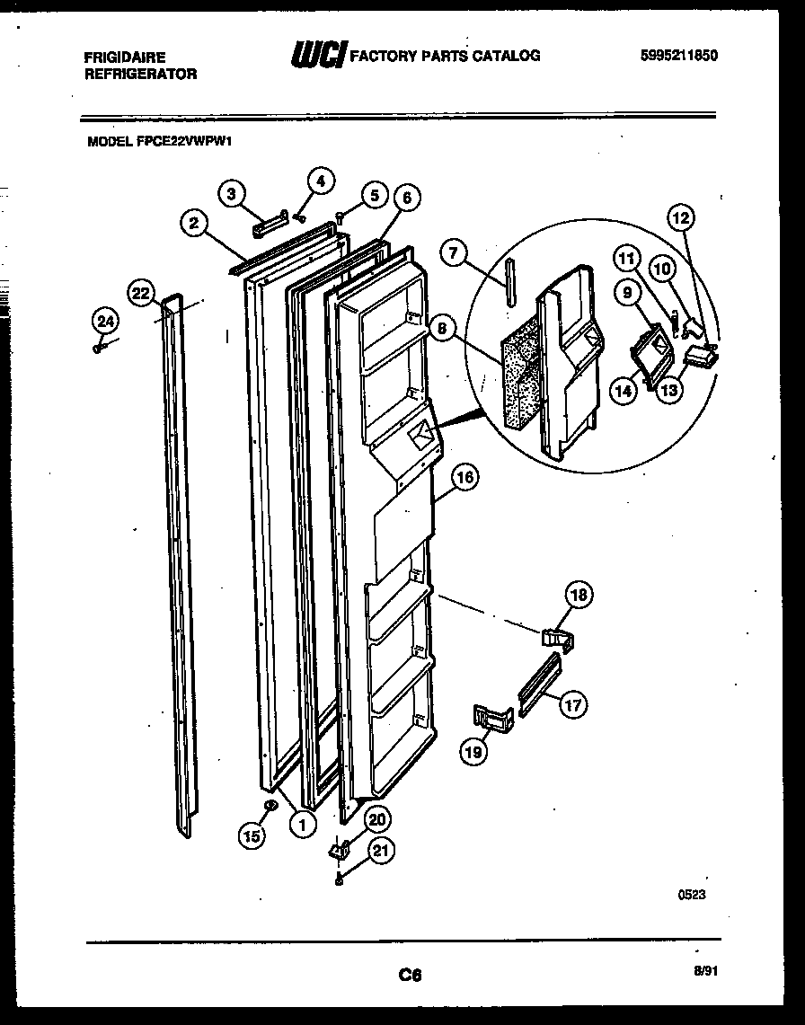 Frigidaire FPCE22VWPW1 freezer door parts diagram