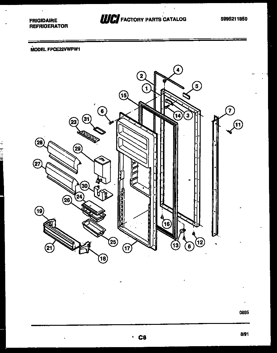 Frigidaire FPCE22VWPW1 refrigerator door parts diagram