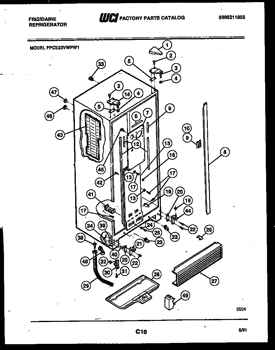 Frigidaire FPCE22VWPW1 cabinet parts diagram