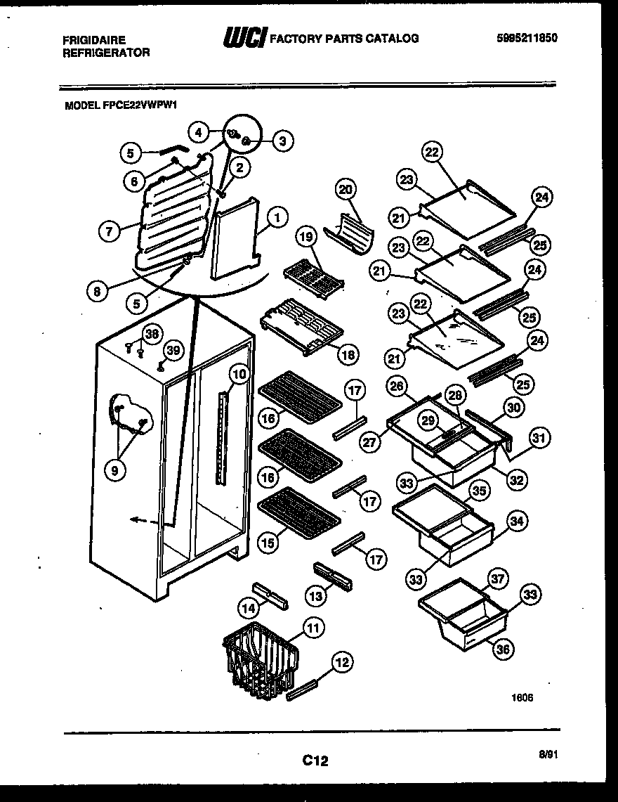 Frigidaire FPCE22VWPW1 shelves and supports diagram