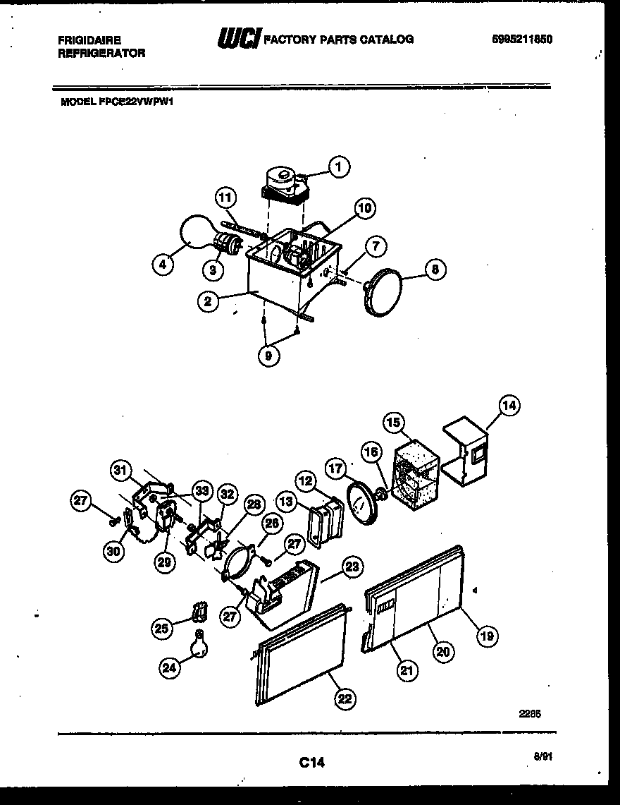 Frigidaire FPCE22VWPW1 refrigerator control assembly, damper control assembly and f diagram