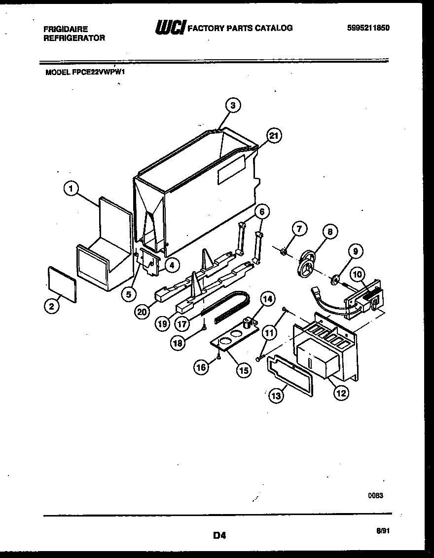 Frigidaire FPCE22VWPW1 ice dispenser diagram
