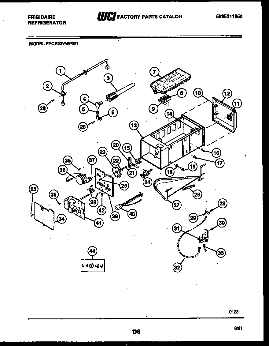 Frigidaire FPCE22VWPW1 ice maker and installation parts diagram