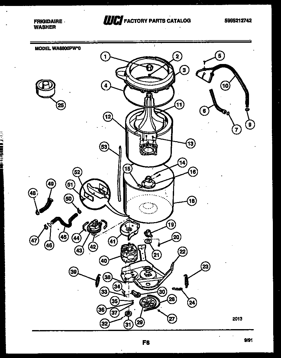 Frigidaire WA8800PW0 tub detail diagram