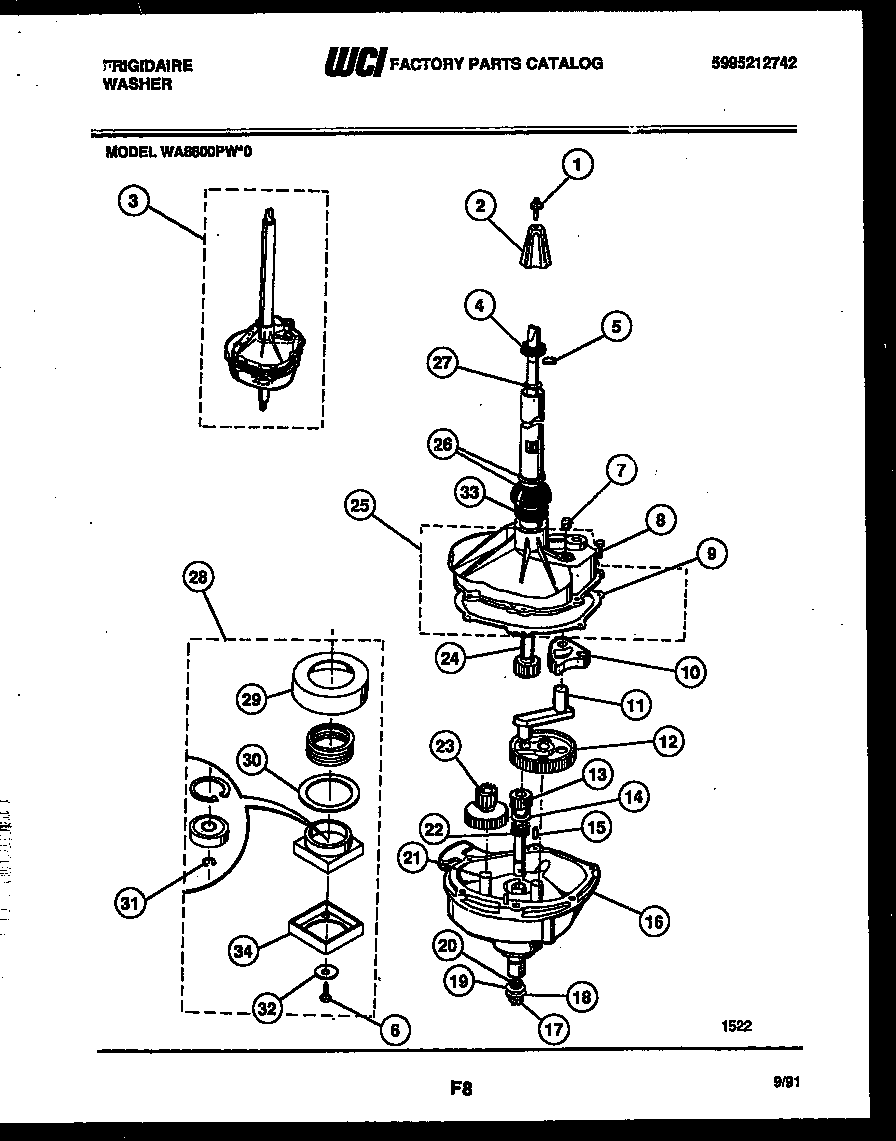 Frigidaire WA8800PW0 transmission parts diagram