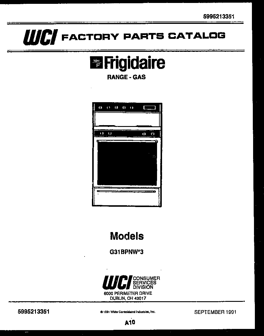 Frigidaire G31BPNL3 cover diagram