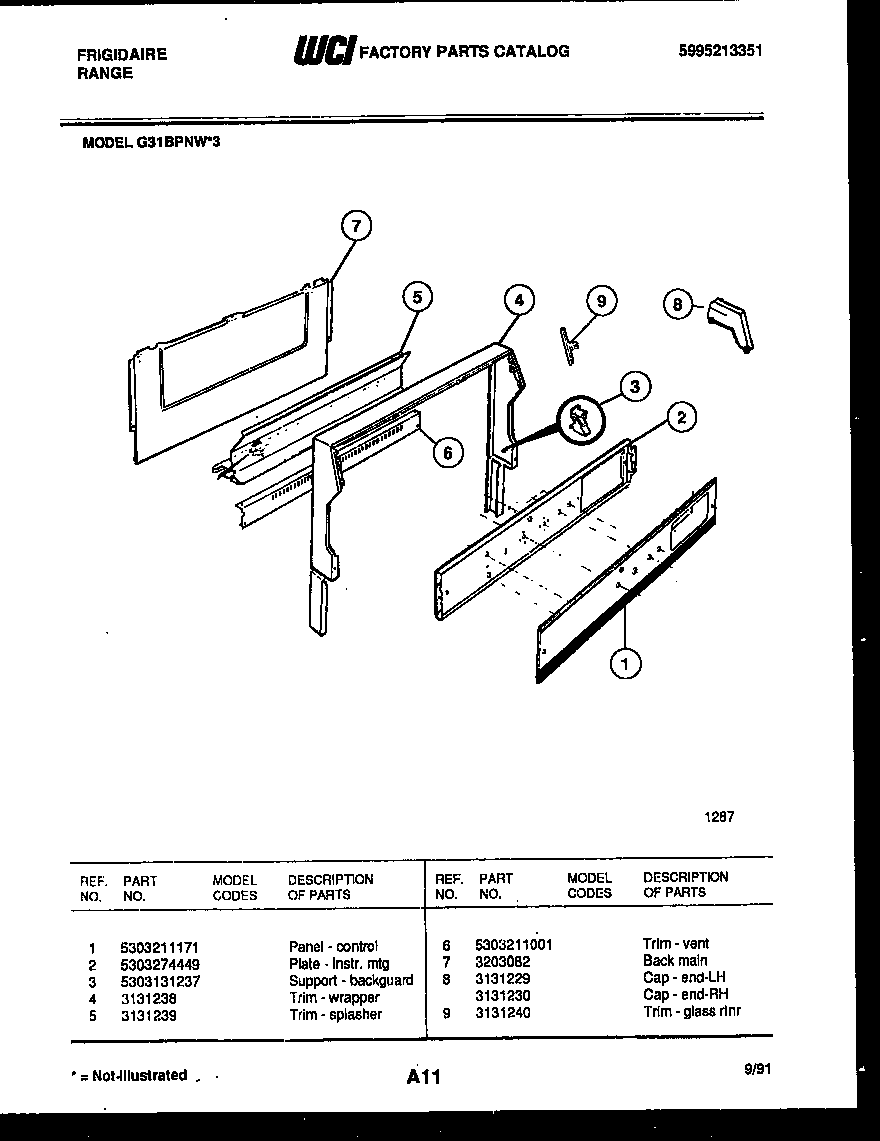 Frigidaire G31BPNL3 backguard diagram