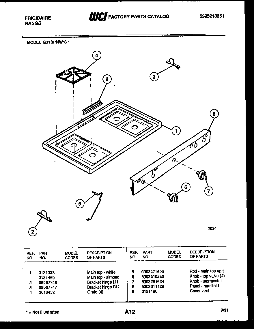 Frigidaire G31BPNL3 cooktop parts diagram
