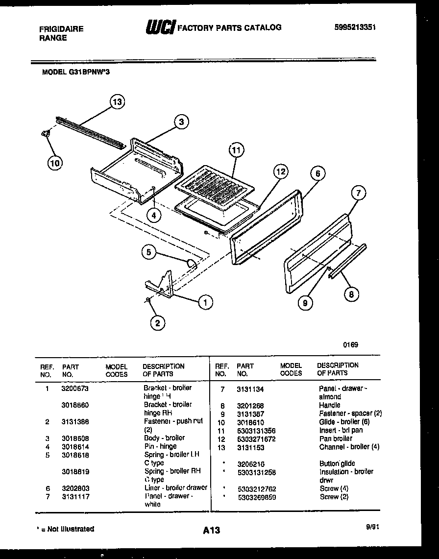 Frigidaire G31BPNL3 broiler drawer parts diagram