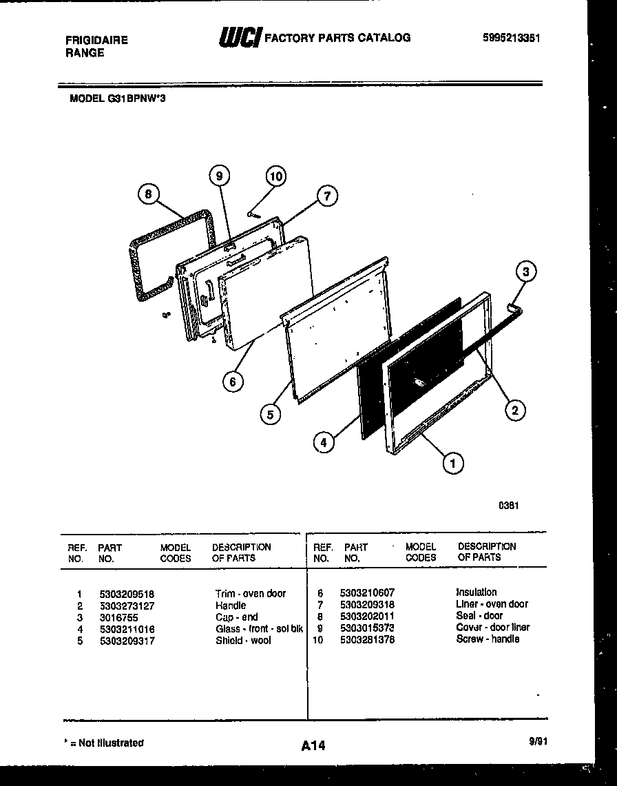 Frigidaire G31BPNL3 door parts diagram