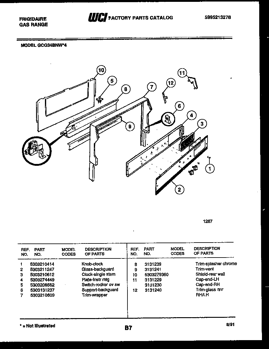 Frigidaire GCG34BNW4 backguard diagram