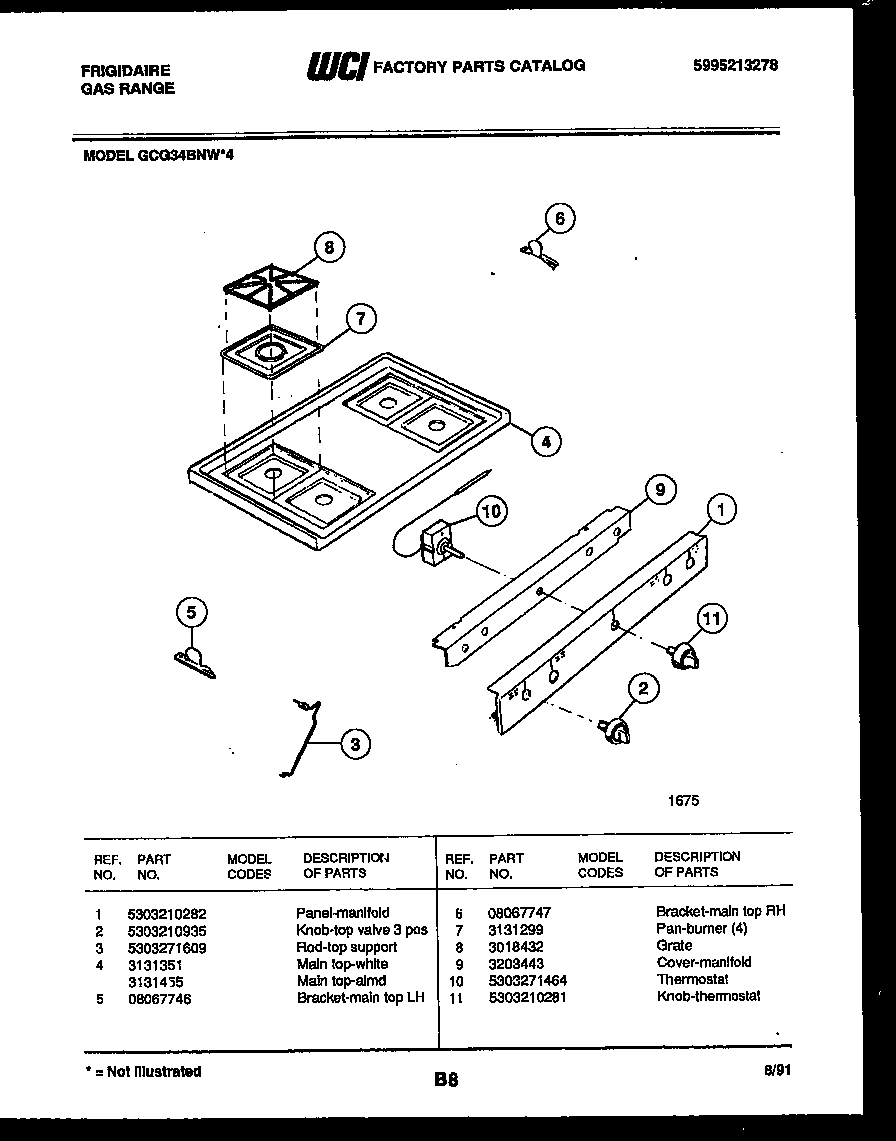 Frigidaire GCG34BNW4 cooktop parts diagram