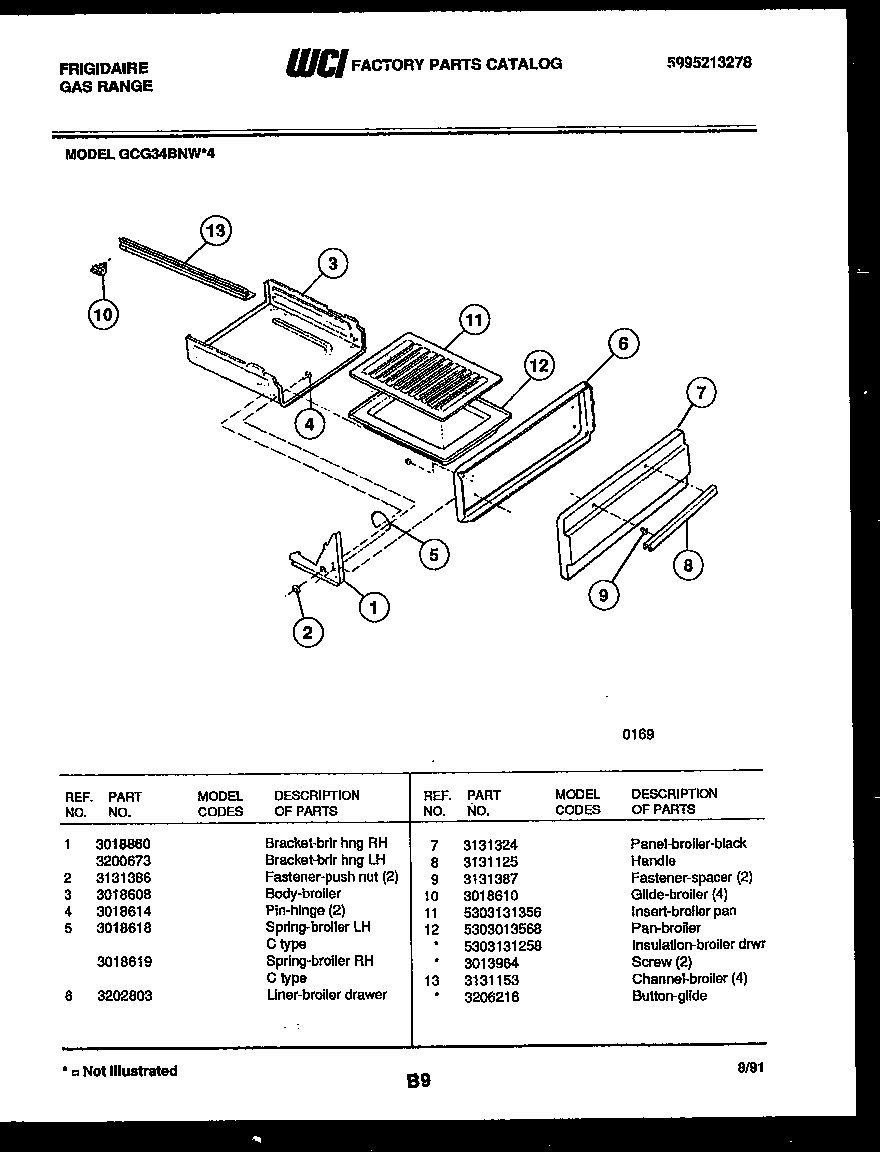 Frigidaire GCG34BNW4 broiler drawer parts diagram