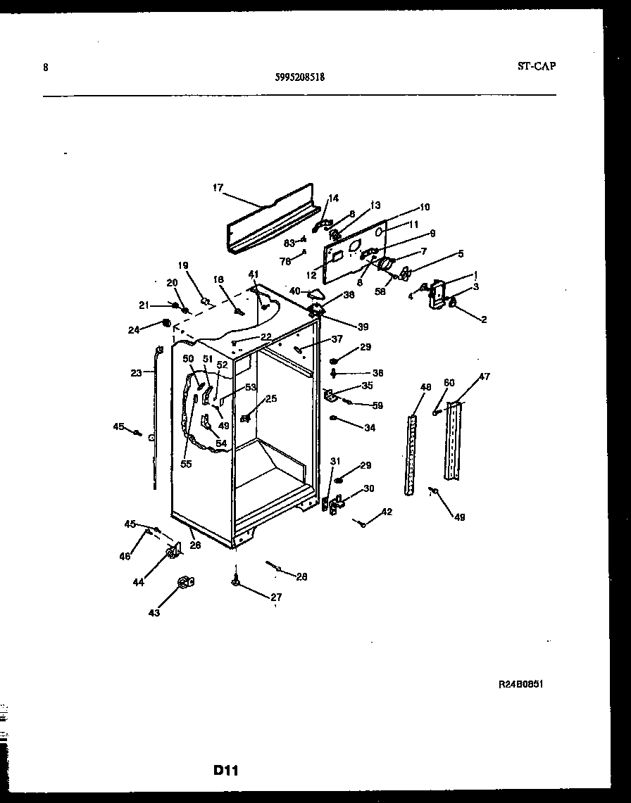 Frigidaire FPCE21TRW1 cabinet parts diagram