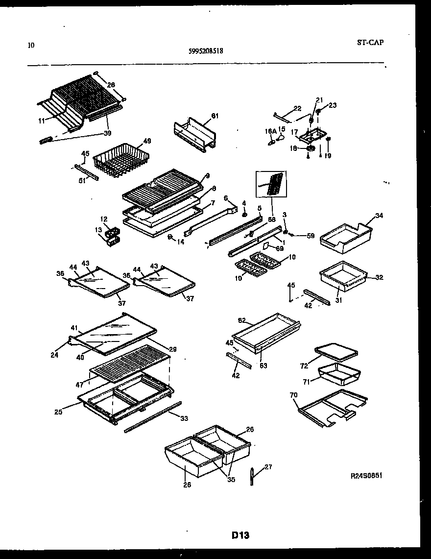 Frigidaire FPCE21TRW1 shelves and supports diagram