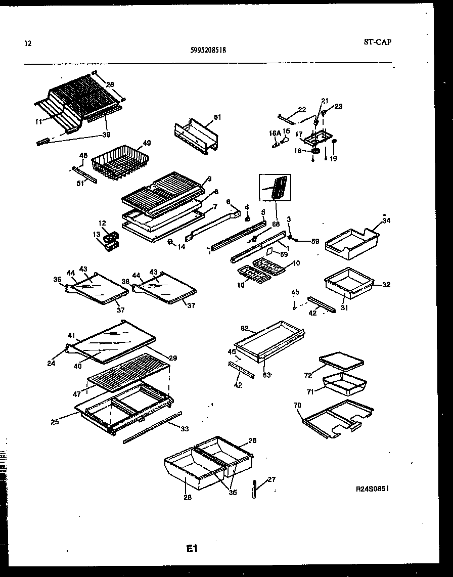 Frigidaire FPCE21TRW1 shelves and supports diagram