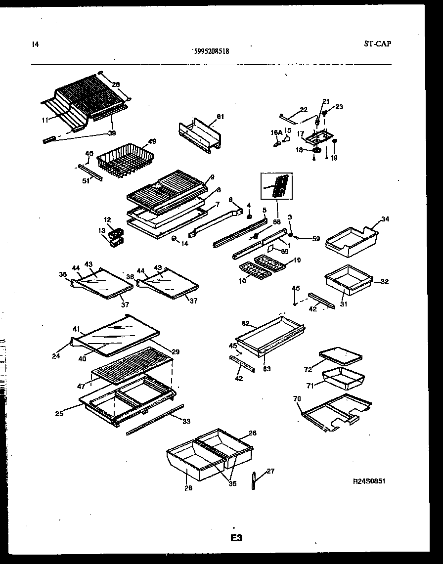 Frigidaire FPCE21TRW1 shelves and supports diagram