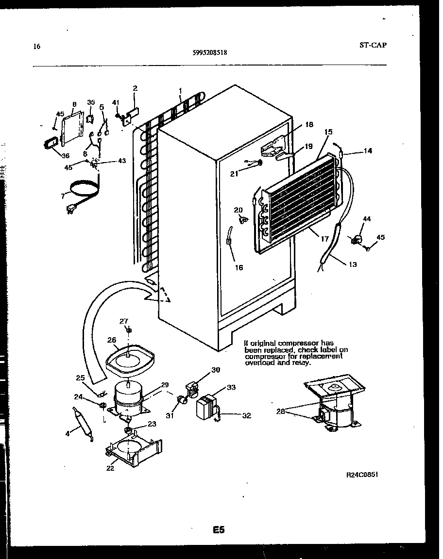 Frigidaire FPCE21TRW1 system and automatic defrost parts diagram