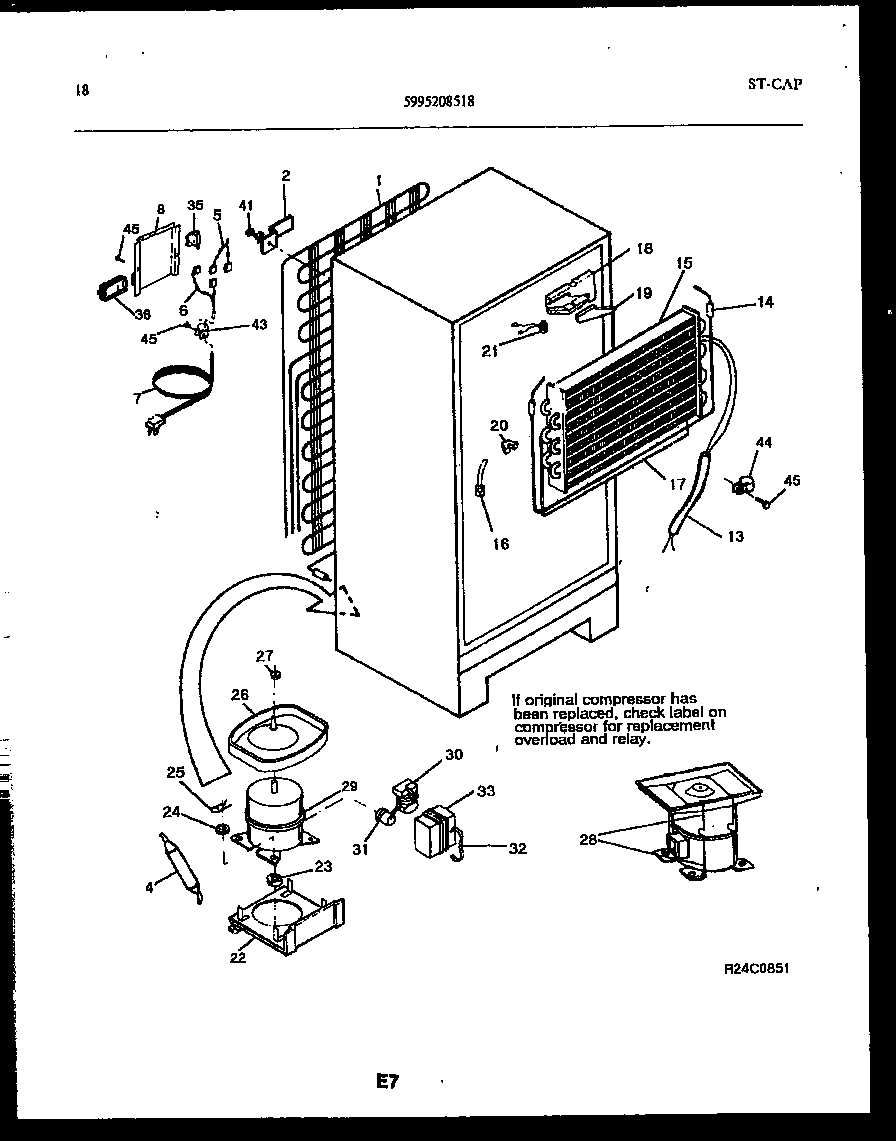 Frigidaire FPCE21TRW1 system and automatic defrost parts diagram