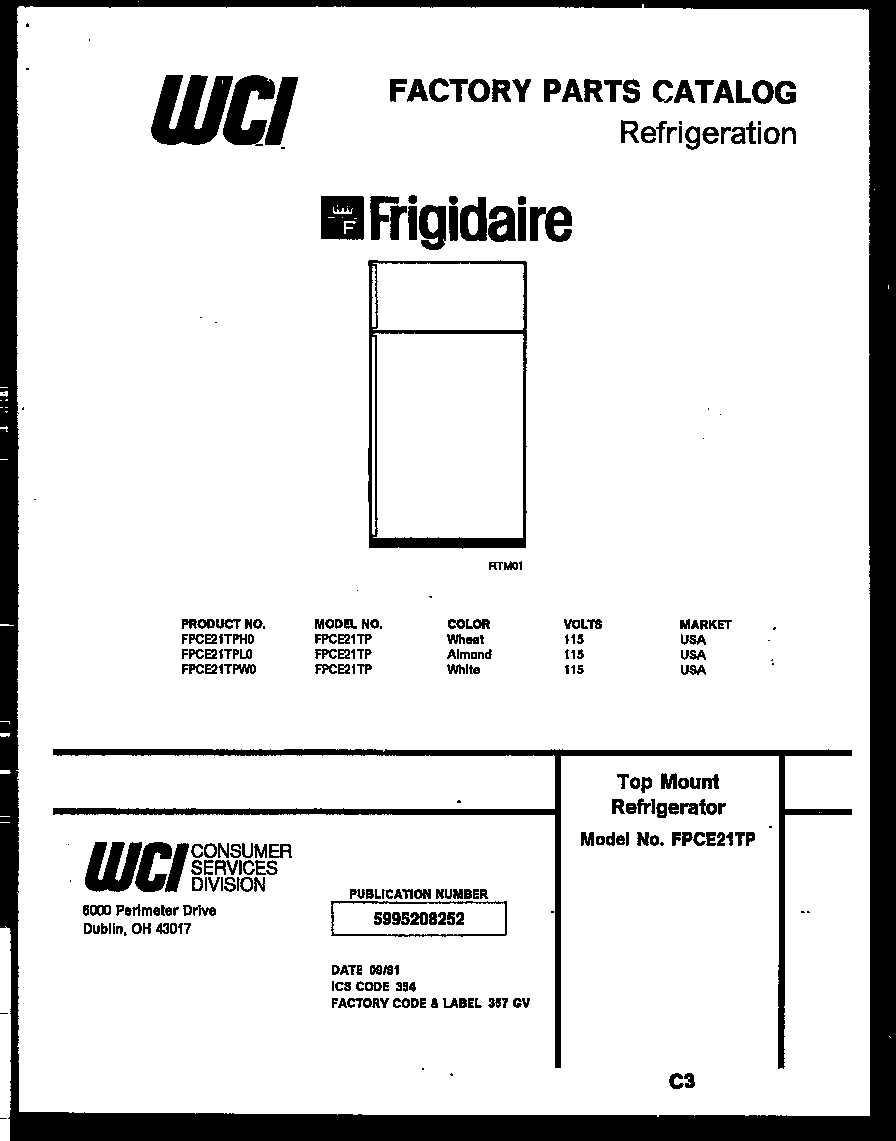 Frigidaire FPCE21TPH0 cover diagram