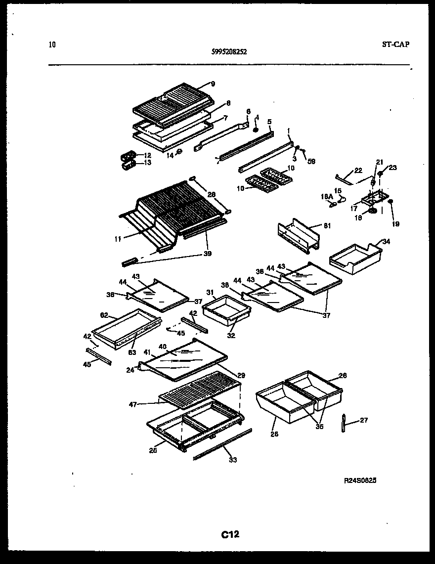 Frigidaire FPCE21TPH0 shelves and supports diagram