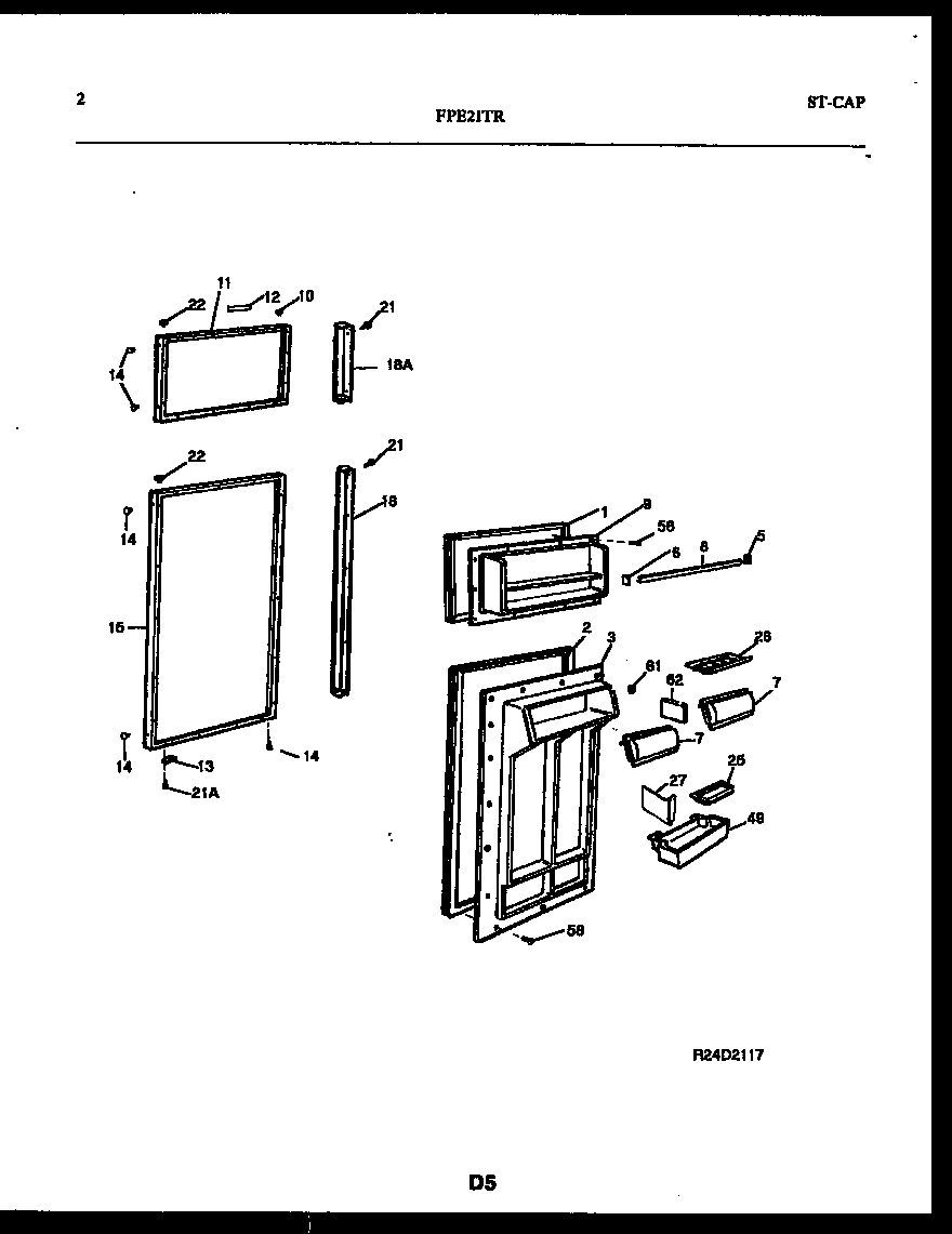 Frigidaire FPE21TRL1 door parts diagram