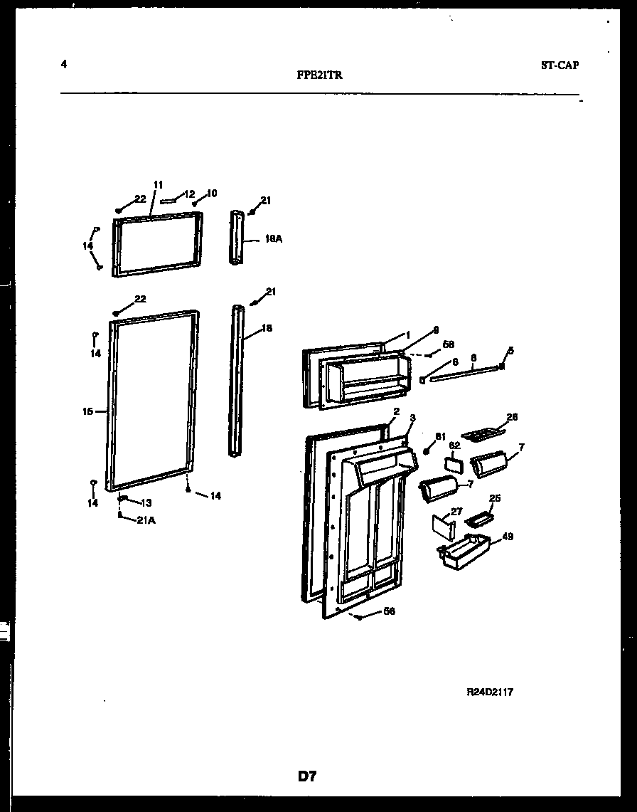 Frigidaire FPE21TRL1 door parts diagram