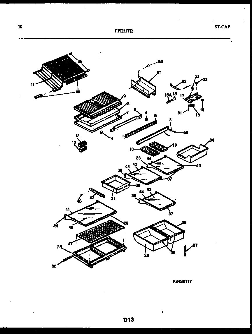 Frigidaire FPE21TRL1 shelves and supports diagram