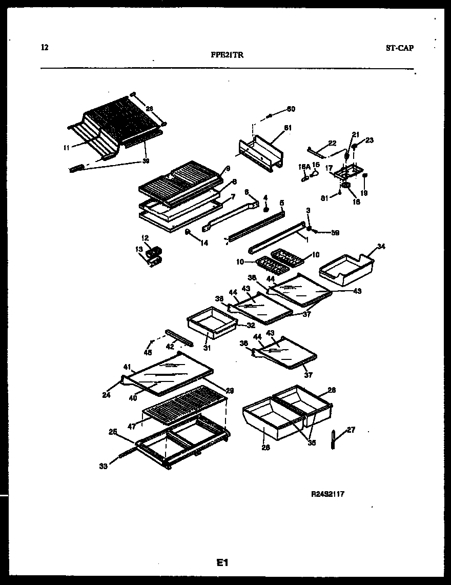 Frigidaire FPE21TRL1 shelves and supports diagram